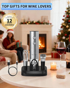 CIRCLE JOY Electric Wine Opener Stainless Steel Rechargeable Automatic Wine Bottle Opener Set 7-in-1 Top Gifts for Wine Lovers with Charging Base, Foil Cutter, Wine Aerator Pourer & 2 Vacuum Stoppers