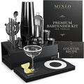 Mixology Bartender Kit - 22Pcs Bar Set Cocktail Shaker Set w Black Bar Cart Accessories Stand - Shakers Bartending Gun Metal Black Tools, 24oz Shaker, 17 Recipe Cards, Martini Barware