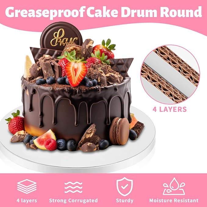 12 PCS White Cake Round 8 Inch Cake Boards with 1/2-Inch Thick Smooth Edges for Multi Tiered Birthday Wedding Party Cakes Board. (8inch(12pack))