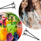 20Pcs Cocktail Stirrers, Black Bow Acrylic Drink Stirrers, 6 Inch Long Reusable Plastic Stirrer for Wedding Birthday Bridal Bachelorette Party Cocktail Cupcake Decorations Supplies