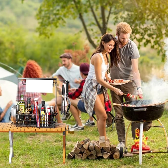 BBQ Caddy, Grill Caddy for Outdoor Grilling with Paper Towel Holder, Grill Utensil Caddy, Outdoor Kitchen Barbecue Accessories for Camper, Tailgate Essentials, Grilling Gifts for Men