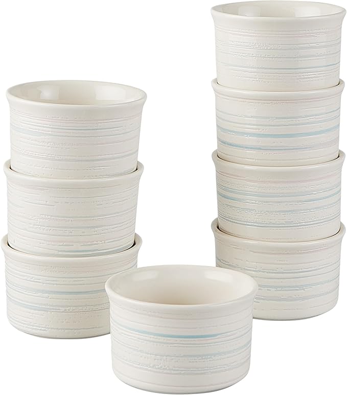 Pyrex (8-Piece, 6oz) Ceramic Ramekin Bakeware Set, Nonstick Souffle Oven Pans, Bakers, For Baking, Roasting, Steaming