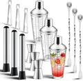 3 Pack Glass Cocktail Shaker Set, 23oz Bartender Kit with Built-in Strainer, Ice Tongs, Measuring Jigger, Muddler & Mixing Spoon, Professional Bar Tools for Home Bartending & Mixology
