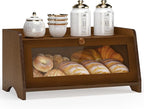JANSNIMEN Vintage Bread Box for Kitchen Countertop, Large Bread Container Storage, Wooden Farmhouse Bread Box with Window Bread Holder (Brown)