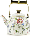 Vintage Enamel Tea Kettle, Rose Floral Pattern Stovetop Teapot with Gold Handle, 2.5L Enamel Kettle Kitchen Decor, Ideal Gift for Housewarming Camping Coffee Pot