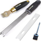 Zester Grater & Channel Knife Kitchen Bar Tool Set for Parmesan Cheese Lemon Garlic Nutmeg Chocolate Citrus Cucumber Radish Ginger Crushed Scraping Rubber Ergonomic Curved Handle Black