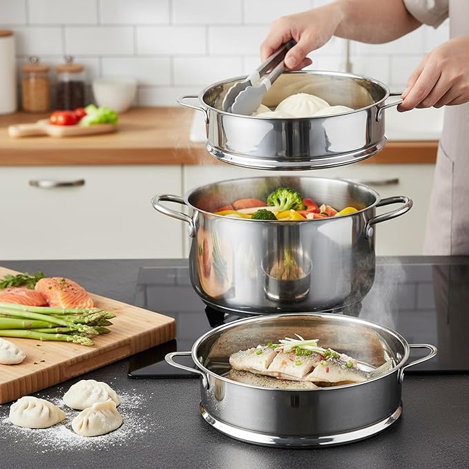 BinaryABC Stainless Steel Dumpling Steamer Basket for Pot,22cm Steamer Insert for Food Veggie Rice Noodle Roll (8.66INCH)