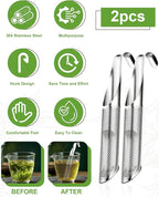 7 Pcs Reusable Stainless Steel Tea Infuser Set for Loose Tea(Complete Set） - 2 Pack Fine Mesh Tea Infuser with Tea Tray(Hook),Serving Tongs, Tea Spoon,Steel Wire Dishcloth,Cleaning Brush
