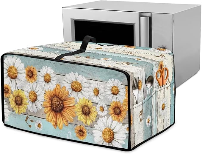 Wooden Board Daisy Print Toaster Oven Dust-proof Cover for Kitchen Small Appliance Fingerprint Protection Decorative Countertop Oven Protector (Medium-16.1 * 19.71 * 10 inches)