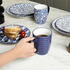 Selamica Ceramic Dinnerware Sets for 4, 16 Pieces Dishes Set, Scratch Resistant Plates and Bowls Sets, Microwave and Dishwasher Safe (Vintage Blue) A