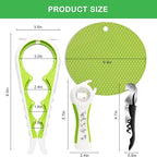 Jar Opener for Weak Hands, Seniors with Arthritis, 5 in 1 Multi Function Bottle Opener Lid Opener For Arthritic Hands with Non Slip Rubber Jar opener Gripper Pad and Corkscrew Wine Opener(GREEN)
