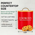 D'Lifeful Farmhouse Airtight Cookie Jar with Bamboo Lid - Kitchen Counter Storage Container for Cookies or even Candy (Red, Small Size (6.5" x 5.25"))