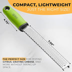Orblue Lemon Zester & Cheese Grater - Premium Citrus Zester, Kitchen Grater for Parmesan, Chocolate, Fruits, Vegetables, Ginger, Garlic, Nutmeg - Stainless Steel Blades with Protective Cover, Green