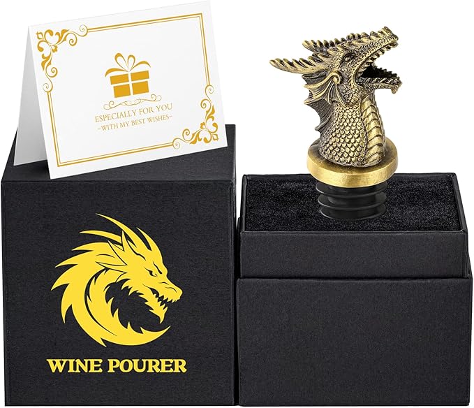 Dragon Head 2-In-1 Wine Bottle Pourer and Stopper, Dragon Gifts for Men Women Dragon Fans, Liquor Bottle Pourers Spout for Alcohol Spirits, Wine Accessories Gifts, Bronze