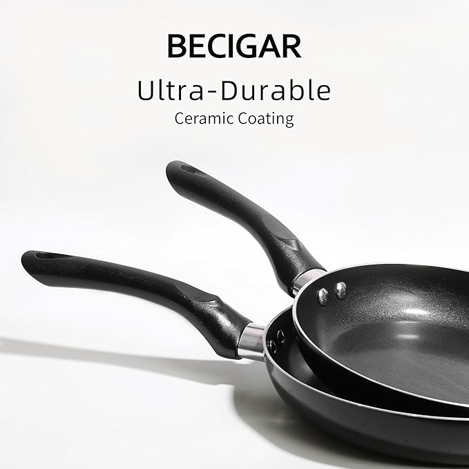 BECIGAR Black Ceramic Pots and Pans Set, 15PCS Nonstick Set Ceramic Cookware Set, Nonstick Pan Pots and Pans Set Non Stick Cookware set