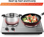 CUSIMAX 1800W Double Hot Plate, Stainless Steel Silver Countertop Burner Portable Electric Double Burners Electric Cast Iron Hot Plates Cooktop, Easy to Clean, Upgraded Version C180N