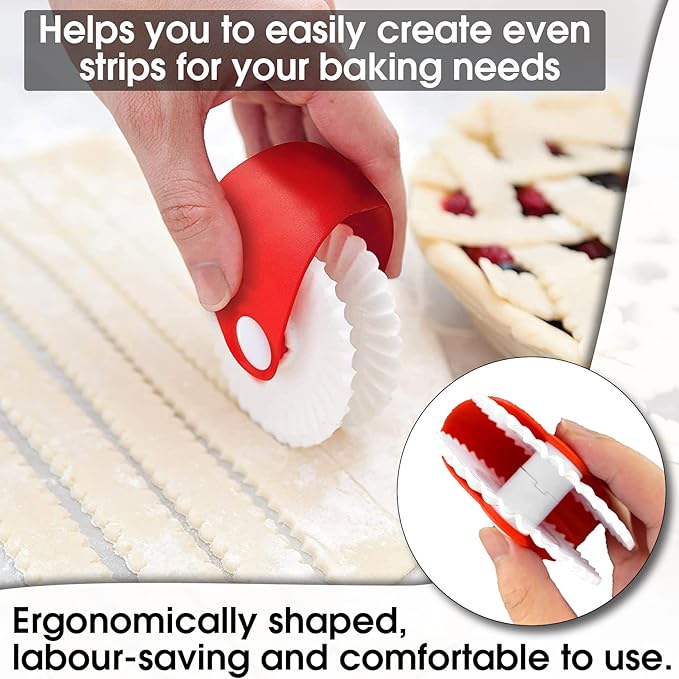 2 Pack Pastry Cutting Wheel, Pastry Wheel Decorator Pie Crust Pastry Wheel and Cutter for Cutting Pastry, Rolled Pastry Pie Crimper, Baking & Cooking Tool for Apple Pie Crust or Ravioli Pasta