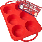 BAKE BOSS Regular Size 6 Cup Muffin Pan – Silicone Muffin Pans for Baking with Metal Handles – Nonstick Silicone Cupcake Pan, Easy-Release, BPA-Free Muffin Tray, Oven & Dishwasher Safe – Red