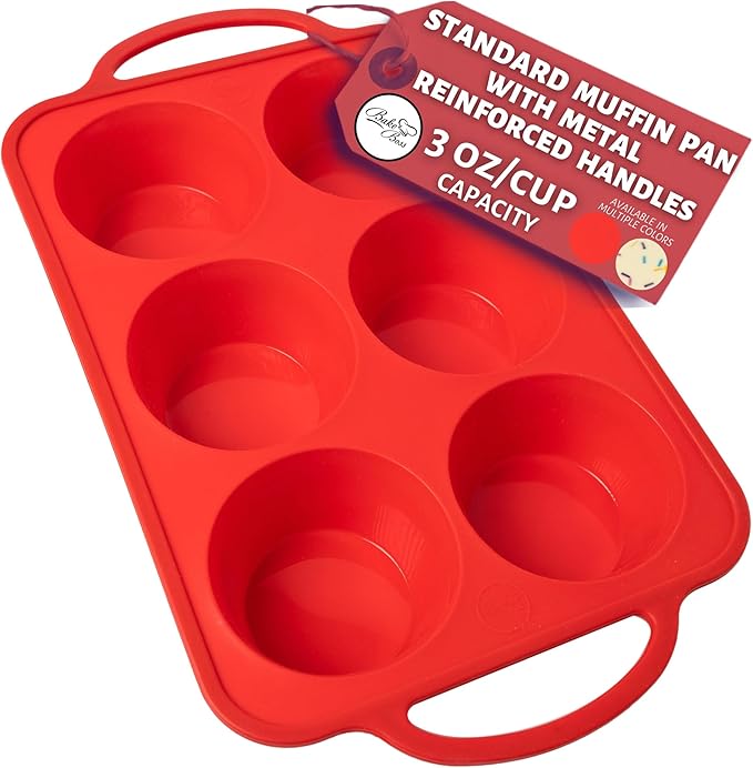 BAKE BOSS Regular Size 6 Cup Muffin Pan – Silicone Muffin Pans for Baking with Metal Handles – Nonstick Silicone Cupcake Pan, Easy-Release, BPA-Free Muffin Tray, Oven & Dishwasher Safe – Red