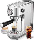 atatix Espresso Machine with Milk Frother, 20 Bar Pressure Espresso Maker, with 44OZ Removable Tank, Compact Stainless Steel Coffee Machine for Home, Office, Latte, Cappuccino, Macchiato, Silver