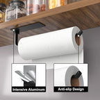 Paper Towel Holder - Self-Adhesive or Drilling, Matte Black, Upgraded Aluminum Kitchen Roll Dispenser Under Cabinet, Lighter but Stronger Than Stainless Steel!