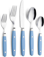 ANNOVA Silverware Set, Retro/Rivet Colorful Stainless Steel Tableware Kitchen Flatware Set Utensils, Includes Dinner Knives, Forks, Spoons, Salad Forks & Dessert Spoons (Light Blue, 20 Pieces)