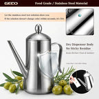 GEDO 304 Stainless Steel Oil Dispenser, Eagle Beak Drip-Free Spout Oil Pot with Extra Wide Mouth & Air Vent Lid, Large Capacity for Kitchen Cooking & Outdoor Grilling (1.05QT / 1000ml)