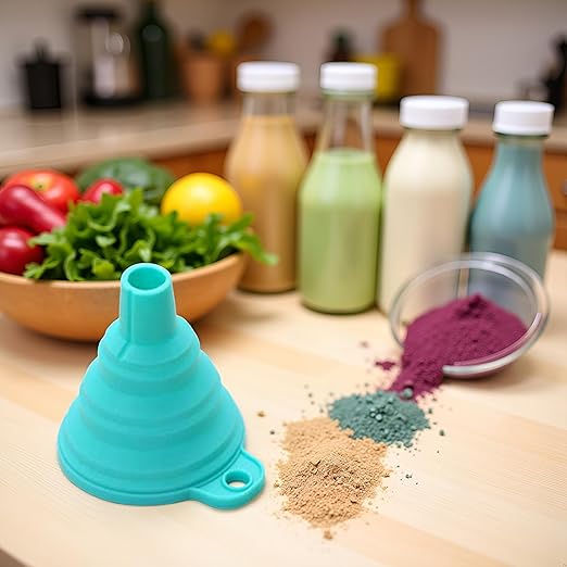 Blue Collapsible Funnel Silicone Material Large Diameter Long Neck Leakage Funnels for Water Liquid Protein Powder Transfer Specialty Tools and Gadgets