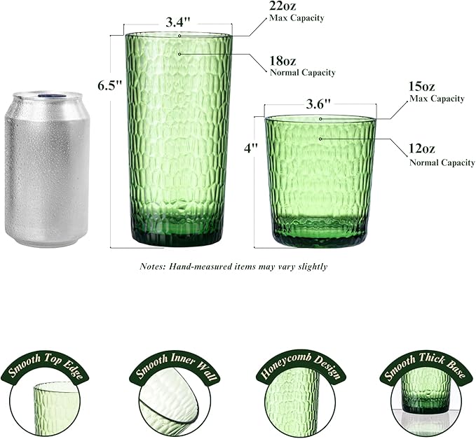 15oz and 22oz Colorful Acrylic Glasses Drinkware (Set of 8), Honeycomb Stackable Shatter-Proof Plastic Tumblers, Reusable Plastic Drinking Glasses, BPA-Free, Dishwasher-Safe
