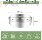 E-far 7 Inch Cake Pan Set of 2, Stainless Steel Round Baking Pans Tins Mold - Non-Toxic & Leak-Proof for Birthday Wedding Layer Tiered Cake, Easy Clean & Dishwasher Safe