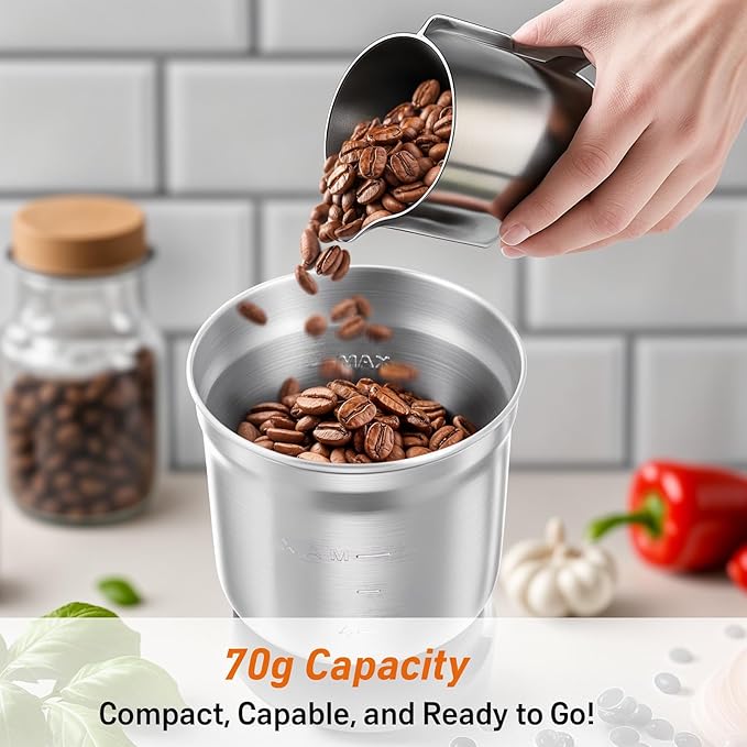 Secura Electric Coffee Grinder and Spice Grinder with 2 Stainless Steel Blades Removable Bowls