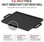 BIG HORN OUTDOORS Cast Iron Griddle Reversible Grill Plate with Handle for Oven, Stove, Grill