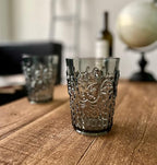 KLIFA- BLOIS- 15.2 ounce, Set of 6, Acrylic Tumbler Drinking Glasses, BPA-Free, Stackable Plastic Drinkware, Dishwasher Safe, Vintage Looking Cups, Gray Black