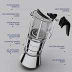 Induction Moka Pot, Crystal Glass-top & Stainless Steel Stovetop Espresso Maker,Classic Italian coffee maker (160ml)