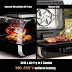 NEWBULIG Electric Grill Outdoor, Electric 8-in-1 BBQ Grills with Air Fryer, Roast, Steak, Broil, Bake, Vegetables, Reheat, Dehydrate, 140°F-450°F, 1550W, for Barbecue, Camping Gatherings