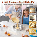 P&P CHEF 7 Inch Cake Pan Set of 3, 3 Pieces Round Layer Cake Baking Pans, Stainless Steel Smash Cake Tin Bakeware for Cooking Steaming, Nontoxic & Sturdy, Oven & Dishwasher Safe