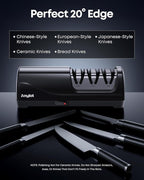 Electric Knife Sharpener for Kitchen, 3-Stage Knife Sharpener Electric with 100% Diamond Abrasives, 20° Precision Angle Guide, Fast & Safe Sharpening for Chef Knives, Home Use & Beginners (Black)