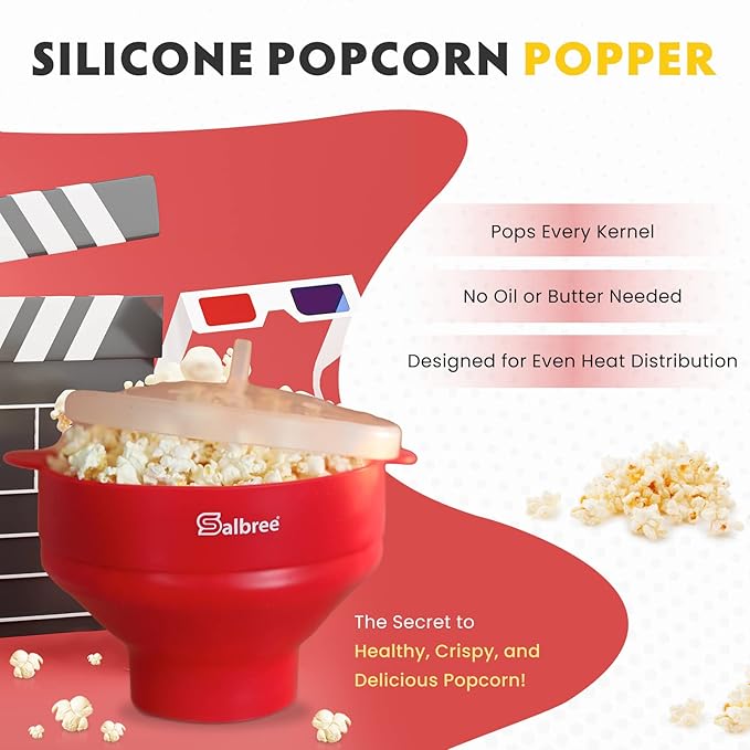 The Original Salbree Collapsible Silicone Microwave Popcorn Popper Maker Machine, Microwavable Bowl Holds 16 Cups, Uses Hot Air and Oil Always Optional - The Most Colors Available (Tan)