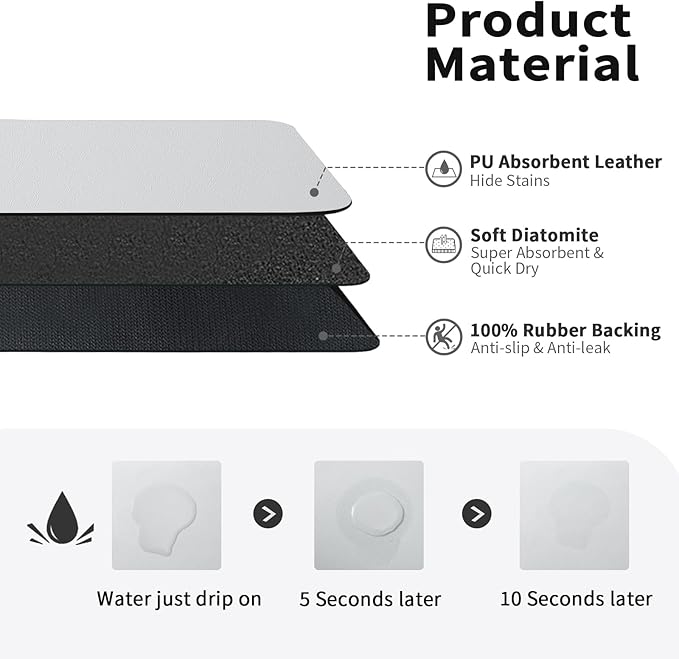 HotLive Dish Drying Mat for Kitchen Counter, Heat Resistant Drainer Mats with Non-slip Rubber Backed, Hide Stain Kitchen Super Absorbent Draining Mat, Easy to Clean Dish Rack Pad, Light Grey 16"x18"