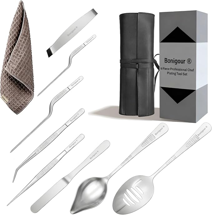 Chef Plating Tools,Professional Culinary Plating Tool Set,Chef Garnish Tools Kit,Fish Tweezers,Pastry Spatula,Cake Decorating Tweezers for Molecular Gastronomy (Silver)