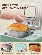 Neretva Bread Maker, 20-in-1 2LB Bread Machine Dual Heater & Nonstick Ceramic Pan Bread Makers Machine All Metal Compact for Gluten Free/Dough Maker/Meat Floss/Jam/Yogurt/Breadmaker Recipe-Light Green