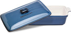 ROSSALLINI Stoneware Casserole Dish Bakeware Set with Lid, Covered Rectangular Dinnerware, Large 3.2 Quart, 11 by 9 Inch, Blu Indaco [Reactive Blue]