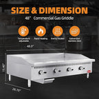 48" Commercial Countertop Griddle, 4 Burners Gas Griddle, 120000 BTU Output, Stainless Steel Flat Top Grill Hot Plate with Natural Gas and Propane Conversion Kit for Restaurant, Food Truck