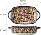 Red Daisy Flower Vintage Style Ceramic Bakeware Casserole Dish Baking Pan Lasagna Pans Baking Dish with Handles for Oven/Cooking/Kitchen-1 PCS, 60 OZ