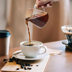 Joeyan 7 oz Glass Measuring Cups with Spout,Borosilicate Large Glass Triple Pitcher with Scale,Origami Style Espresso Shot Glasses with Wood Handle for Coffee Milk