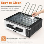 OLIXIS Electric Grill Indoor for Steak and Veggies, Smokeles Griddle with Lid for Kitchen Cooking, Countertop Oven Includes Temp Control/Grill Plate/Splash Guard/Crumb Tray, Silver
