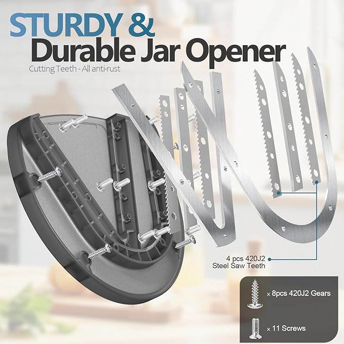 Mount-on Cabinet Jar Opener for Weak Hands,Seniors with Arthritis,Double U Shaped Grooves Grip Bottle Opener for Any Size Lid,304 Stainless Steel One-Handed Can Opener Tool for Home Assistance,Black