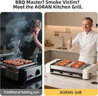 AORAN Electric Indoor Grill Smokeless, 800W Countertop Grill with Removable Non-Stick Cooking Plates & Hot Dog Rack, Easy to Clean, 13.4x8.3 Inch for BBQ, Panini, Meat, Vegetables