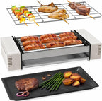3-in-1 Electric Grill with Hot Dog Roller, Portable Indoor Outdoor BBQ Grill, Griddle and Sausage Roller Machine with Removable Non-Stick Plate & Drip Tray, for Tailgate, Camping, RV, Home Kitchen