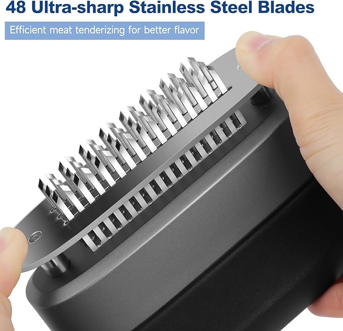 Stainless Steel Meat Tenderizer Tool 48 Ultra-sharp Needle Blades, No Detachable Needed for Easy Cleaning, Heavy-Duty Meat Tenderizer for Steak Chicken Pork Lamb, No More Mallet or Meat Hammer